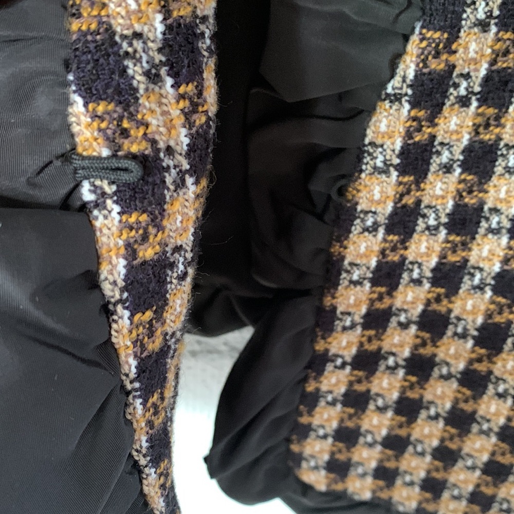 10 Crosby Derek Lam Tweed Checkered Black & Gold Ruffle Blazer size 16 - Picture 8 of 13